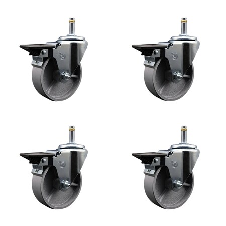 Service Caster Semi Steel Swvl Grip Ring Caster Set 4 w/3''Wheel&7/16''Stem-4 Swvl w/Top Lck BRK, 4PK SCC-GR20S414-SSS-PLB-716138-4